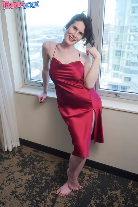 Thick Trans Brunette Strips Out of Her Dress and Uses a Dildo – photo 2 of 15