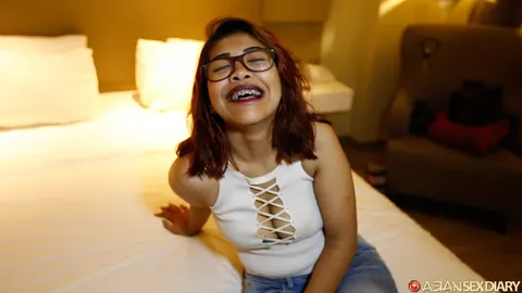 Hairy Asian Babe in Jeans and Glasses Takes a Creampie – photo 6 of 21
