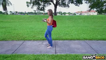 Busty Tanned Brunette Sucks Cock and Rides Outdoors
