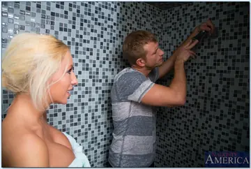 Tattooed Blonde PAWG Drops Her Robe and Gets Fucked in the Bathroom