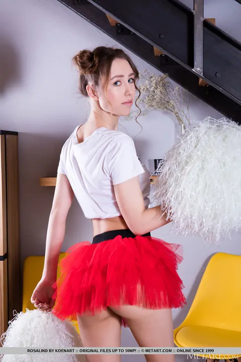 Skinny Brunette Strips Off Her Cheer Outfit and Spreads Her Slit – photo 2 of 18
