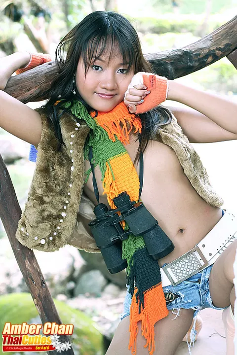 Amber Chan: Slim Thai Brunette Strips Out of Her Shorts and Spreads Outdoors – photo 1 of 16