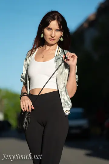 Jeny Smith – Russian MILF Shows Her Natural Tits in Sheer Yoga Pants Outdoors