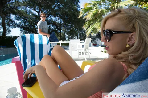 Lexi Belle: Skinny Blonde Rides Cock Poolside Outdoors – photo 6 of 17