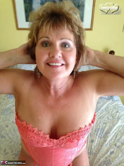 Bustybliss: Short-Haired Mature Brunette Strips Off Her Lingerie and Spreads Wide – photo 2 of 16