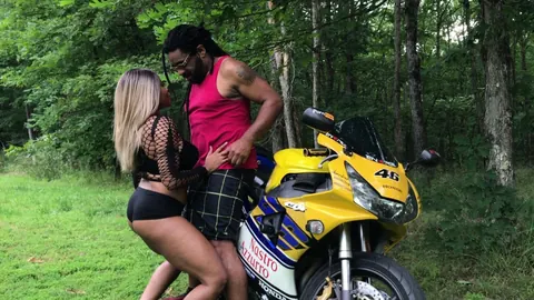 Chubby Ebony British Woman Teases and Sucks Cock on a Motorcycle – photo 8 of 20
