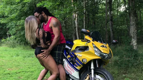 Chubby Ebony British Woman Teases and Sucks Cock on a Motorcycle – photo 9 of 20