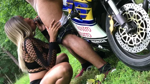 Chubby Ebony British Woman Teases and Sucks Cock on a Motorcycle – photo 11 of 20
