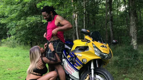 Chubby Ebony British Woman Teases and Sucks Cock on a Motorcycle – photo 10 of 20