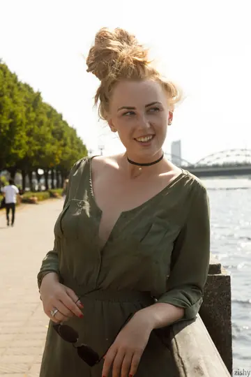 Russian Blonde Flashes Her Big Natural Tits and Ass Outdoors