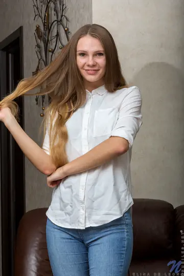 Petite Ukrainian Brunette Strips Out of Her Jeans and Spreads Her Shaved Pussy