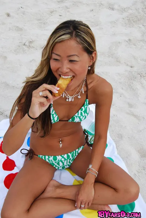 Kara Tai: Asian Babe in a Bikini and Glasses Poses on the Beach – photo 6 of 16