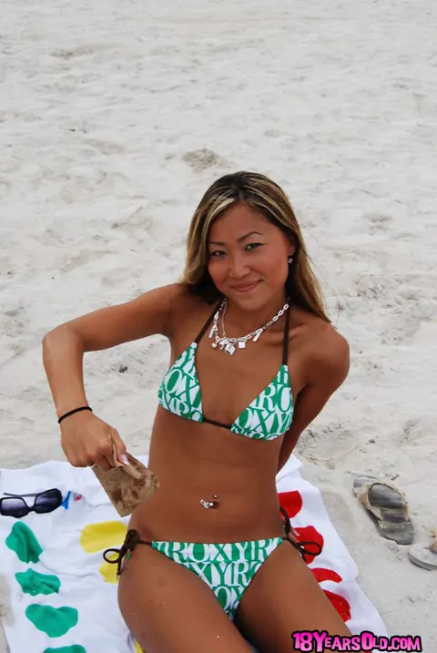 Kara Tai: Asian Babe in a Bikini and Glasses Poses on the Beach – photo 13 of 16