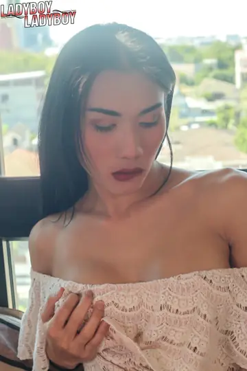 Asian Trans Woman Pulls Panties Aside to Show Off Her Body