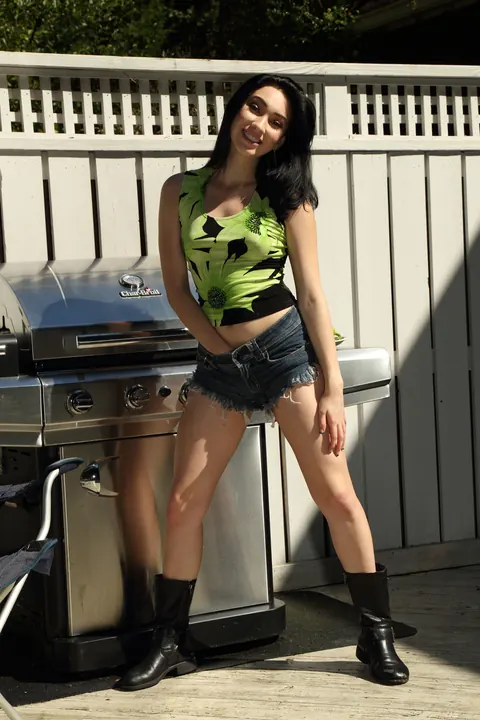 Aria Alexander: Brunette with Natural Tits Fingers and Fucks a Dildo Outdoors – photo 3 of 21