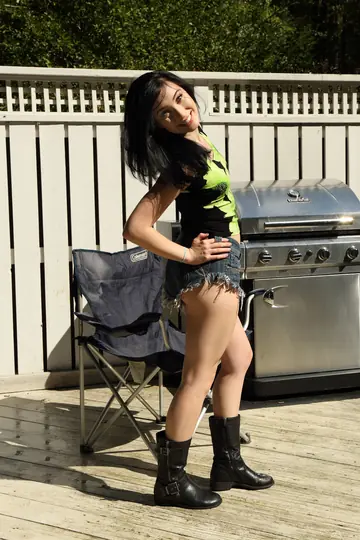 Brunette with Natural Tits Fingers and Fucks a Dildo Outdoors