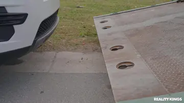 Blonde Gives a Blowjob and Handjob Outdoors by the Car