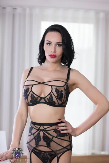 Busty Trans Woman Strips Out of Her Lingerie, Stockings and Heels