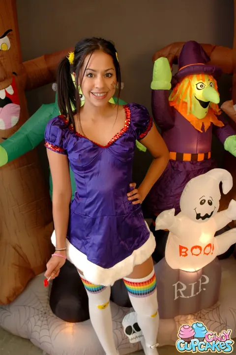 Cindy Cupcakes: Skinny Latina in Panties and Long Socks Strips for Halloween – photo 4 of 12