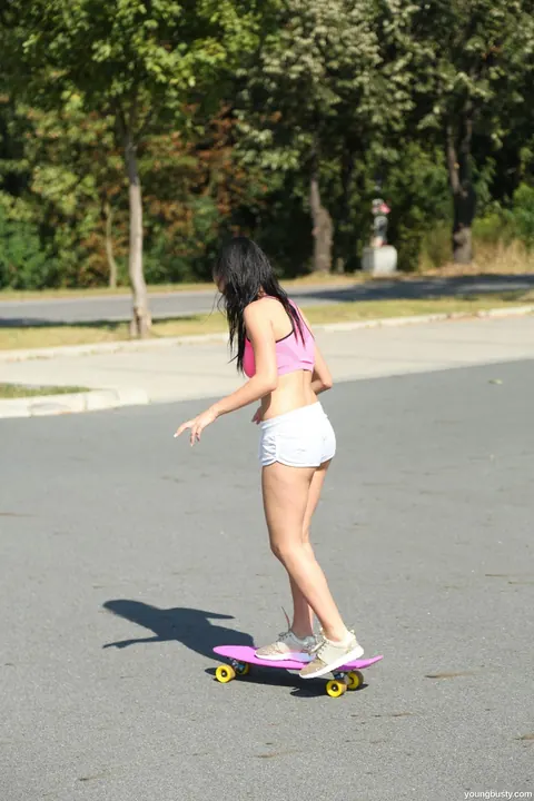 Daphne J: Two Brunettes Lick Pussy and Use a Dildo Outdoors in Shorts – photo 1 of 21
