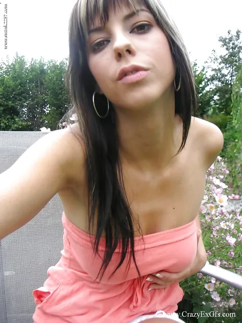 Mellie: Busty Brunette MILF in Panties Spreads Outdoors – photo 3 of 16