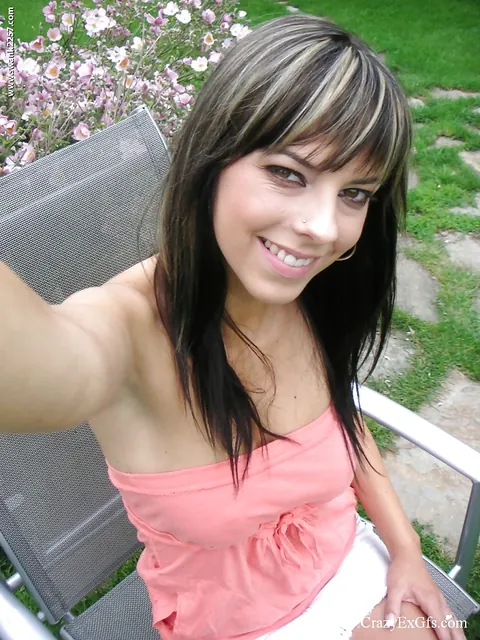 Mellie: Busty Brunette MILF in Panties Spreads Outdoors – photo 1 of 16