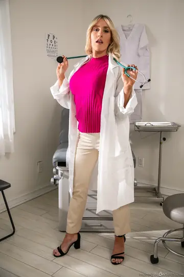 Busty Blonde MILF in Lingerie Sucks and Jerks Doctor to a Mouthful