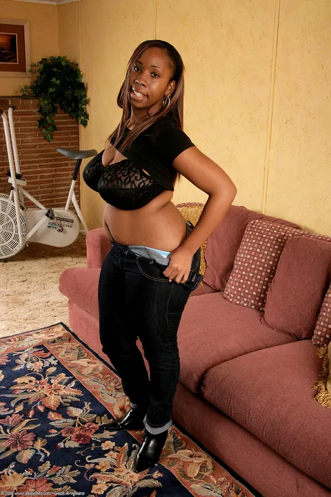 Ebony BBW with Big Tits Strips and Spreads Her Hairy Pussy – photo 3 of 20