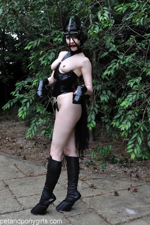 Busty Brunette in Latex and Leather Poses Bound Outdoors – photo 9 of 15