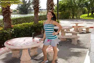 Amateur Brunette PAWG Strips Out of Her Skirt Outdoors and Sucks Cock