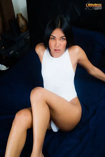 Hairy Asian Trans Woman in a Bikini Fingers and Spreads