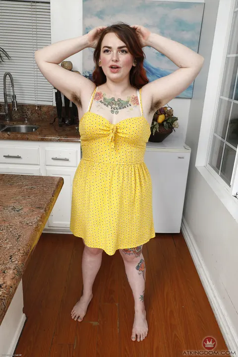 Adora Bell: Tattooed Redhead BBW in a Dress Shows Her Hairy Pussy – photo 1 of 20
