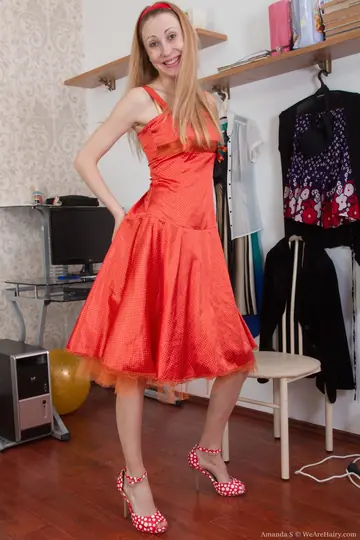 Ukrainian Blonde MILF Strips Out of Her Dress to Show Her Hairy Pussy
