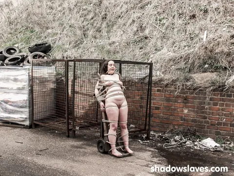 BBW Brunette Poses in Bondage Restraints Outdoors – photo 13 of 21