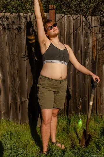 BBW in Glasses Strips and Spreads Outdoors