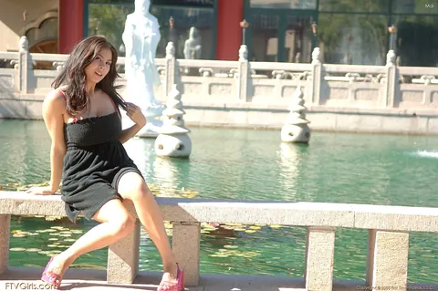 Mai Ly: Asian Brunette Flashes Her Big Tits and Pussy Outdoors in Heels – photo 19 of 20