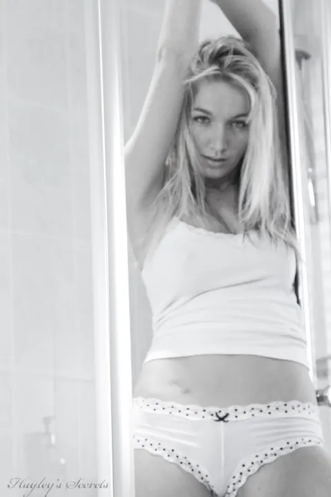 Hayley Marie Coppin: Slim Blonde MILF in Panties Shows Her Big Tits in the Shower – photo 2 of 12