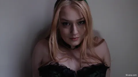 Thick Blonde in a Green Corset and Socks Rubs Her Pussy – photo 12 of 17
