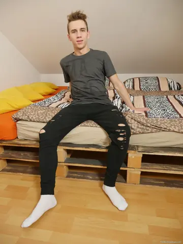 Slim Man Undresses and Flaunts His Big Cock
