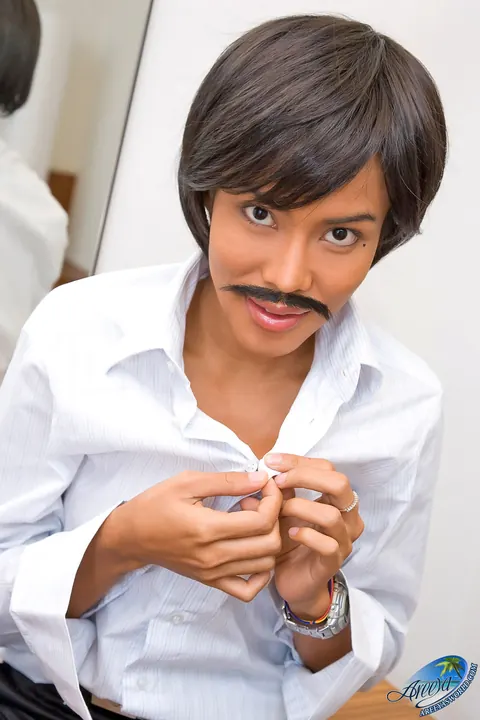 Brunette Trans Woman Undresses and Fingers Herself by the Mirror – photo 5 of 21