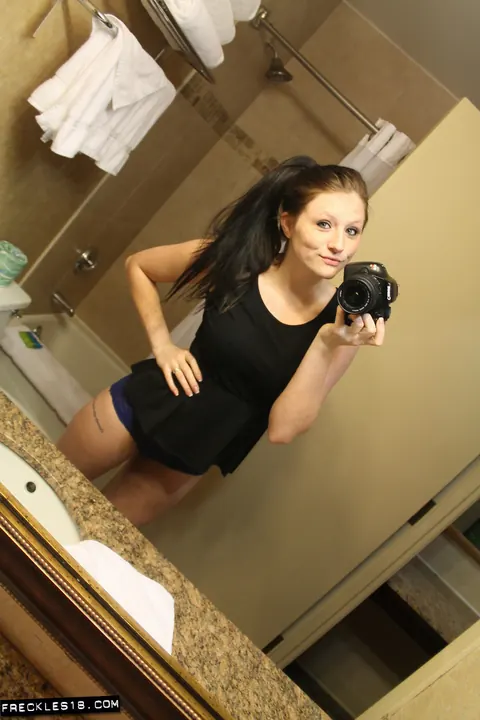 Brunette with Big Natural Tits Poses in Lingerie by the Mirror – photo 1 of 12