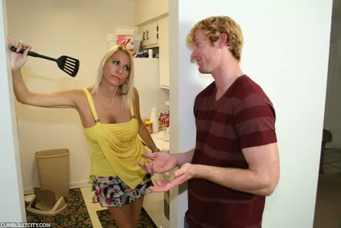 Dallas Diamondz: Blonde MILF in a Skirt Jerks Her Guy Off – photo 2 of 11