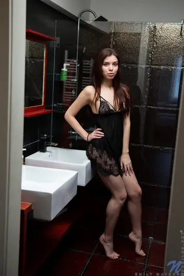 Tall Russian Brunette Undresses and Poses Nude Showing Tattoo