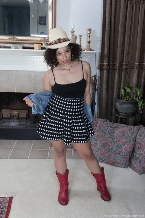 Grae Savage: Curvy Brunette Strips Off Her Uniform and Boots to Show Her Hairy Bush – photo 2 of 17