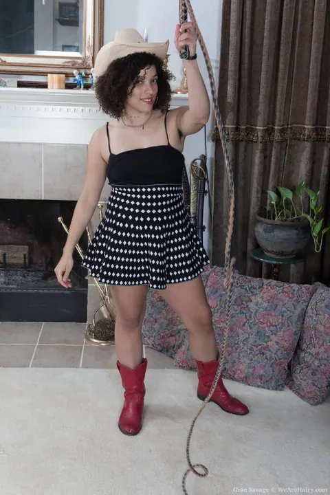Grae Savage: Curvy Brunette Strips Off Her Uniform and Boots to Show Her Hairy Bush – photo 3 of 17