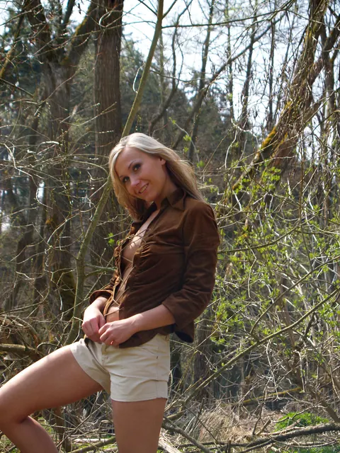 Lizzy Merova: Blonde Poses Nude in the Forest Showing Her Small Tits – photo 2 of 21