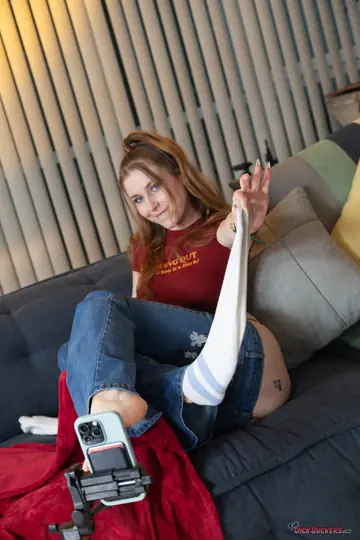 Thick Blonde in Jeans Strips for POV Blowjob and Sex