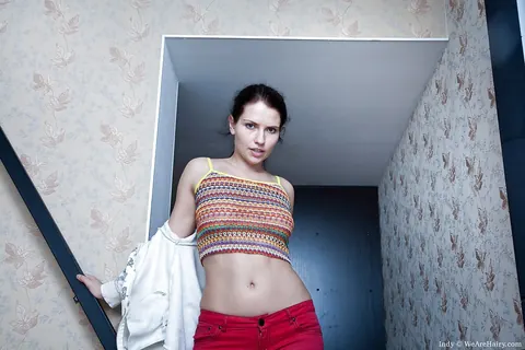 Petite Brunette with Big Tits Strips and Spreads Her Hairy Pussy – photo 2 of 16