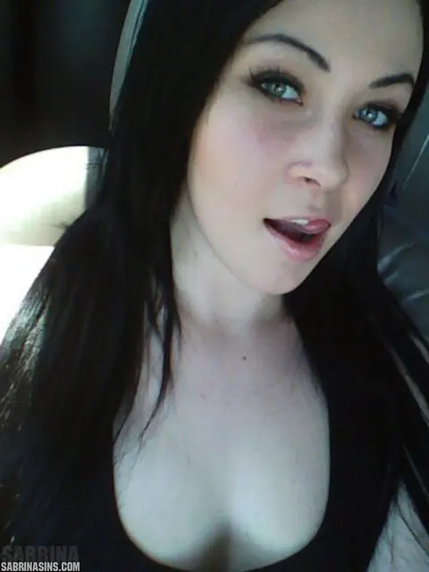 Sabrina Sins: Brunette Pulls Panties Aside and Fingers Her Pussy in the Car Back Seat – photo 4 of 16