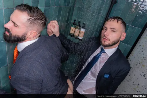 Two Hairy Men Fuck Standing Up and End with a Facial – photo 16 of 21